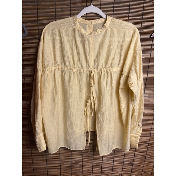 Yecca Vecca Tops - Yecca Vecca Bare Yellow Textured Button Back Drawstring Blouse Top Size F